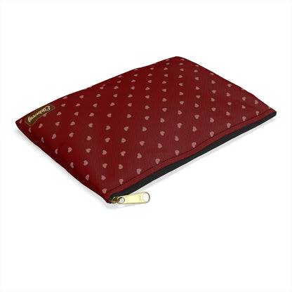 Flat Zipper Pouch - Hearts on Red