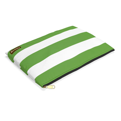Flat Zipper Pouch - Lime Green/White Stripes