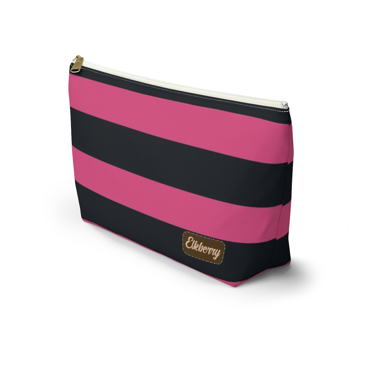 Big Bottom Zipper Pouch - Hot Pink/Navy Stripes
