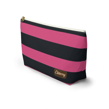 Big Bottom Zipper Pouch - Hot Pink/Navy Stripes