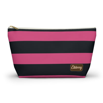Big Bottom Zipper Pouch - Hot Pink/Navy Stripes