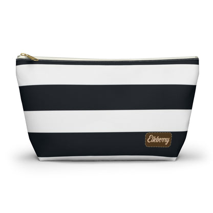 Big Bottom Zipper Pouch - Navy/White Stripes