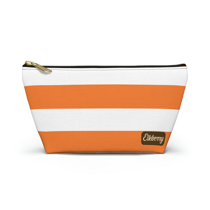Big Bottom Zipper Pouch - Orange/White Stripes