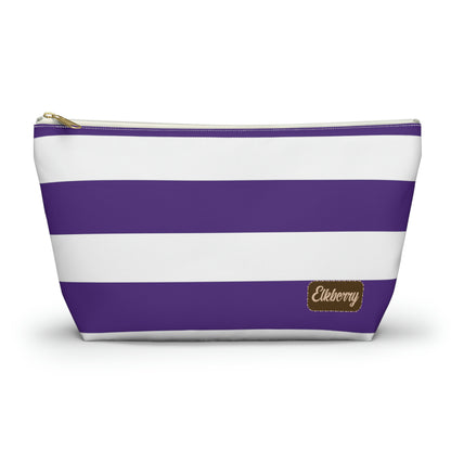 Big Bottom Zipper Pouch - Purple/White Stripes
