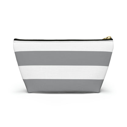 Big Bottom Zipper Pouch - Ash Gray/White Stripes