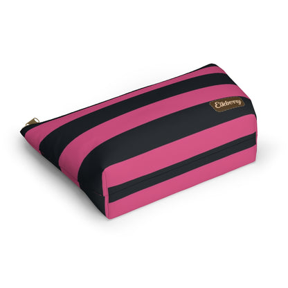 Big Bottom Zipper Pouch - Hot Pink/Navy Stripes