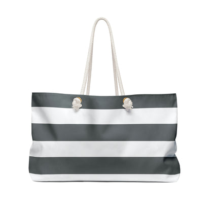 Weekender Tote Bag - Charcoal Gray/White Stripes