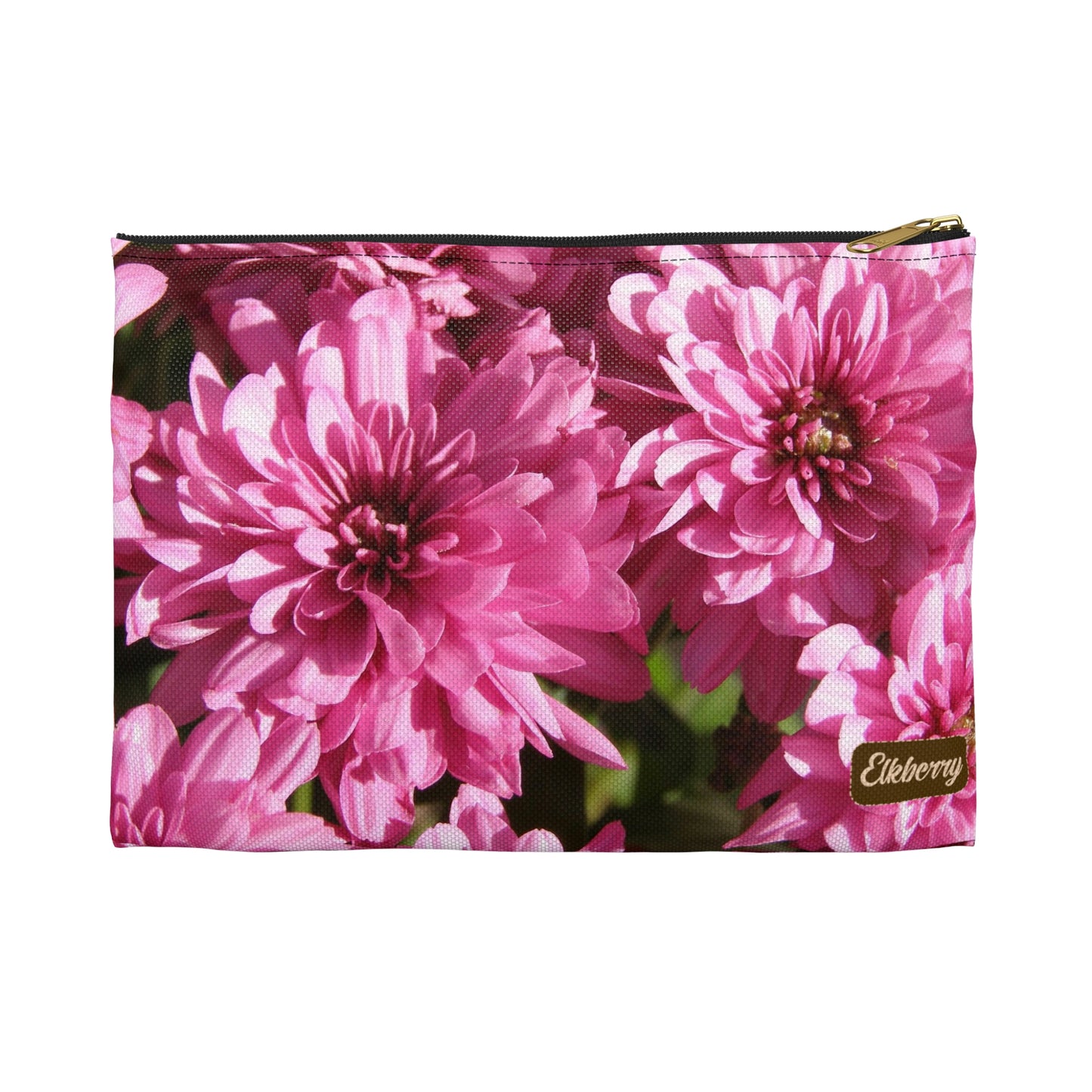 Flat Zipper Pouch - Pink Mums