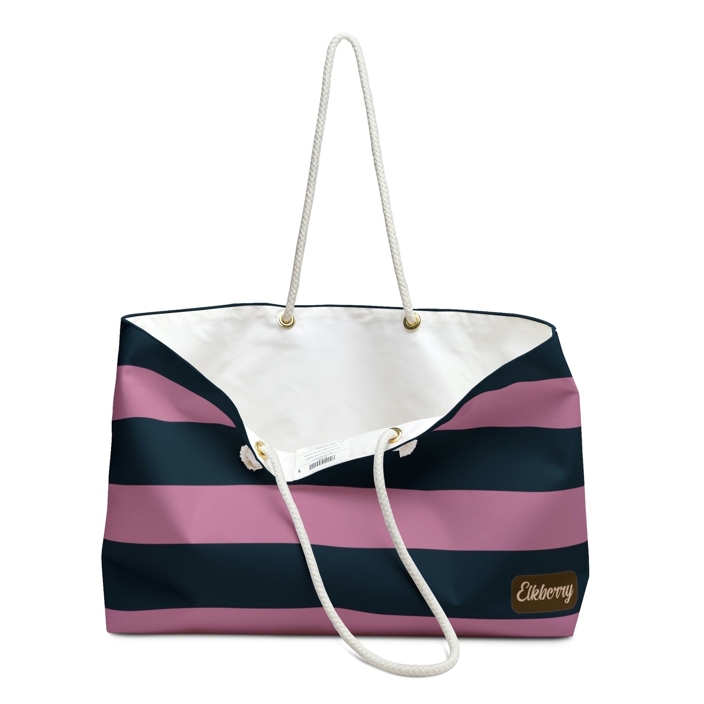 Weekender Tote Bag - Dusty Rose Pink/Navy Stripes